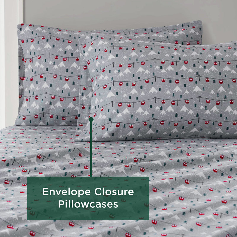 Drap-housse gris 4 pièces pour draps de grand lit 100% flanelle de coton doux / double / double 12 "profondeur grand / très grand 14" profondeur 1 plat 2 taies d'oreiller élastiques Lavable à la machine sans éléments dangereux