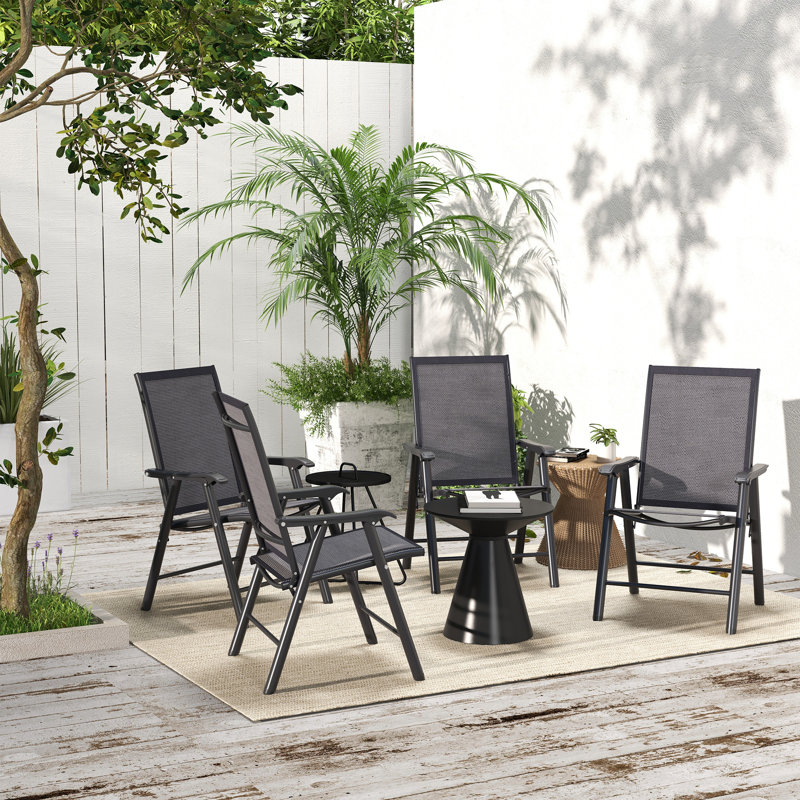 Texteline Fabric Patio Folding Chair Folding Chair Set, Charcoal Grey