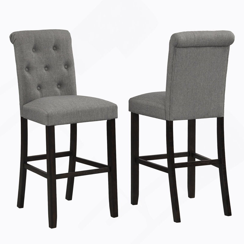 Leviton Solid Wood Tufted Asons Barstool, Set Of 2, Grey