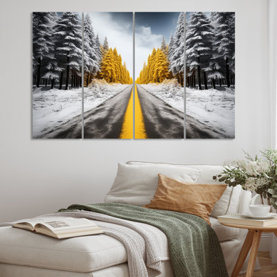" Road Through Yellow White Forest I " 4 - Pieces