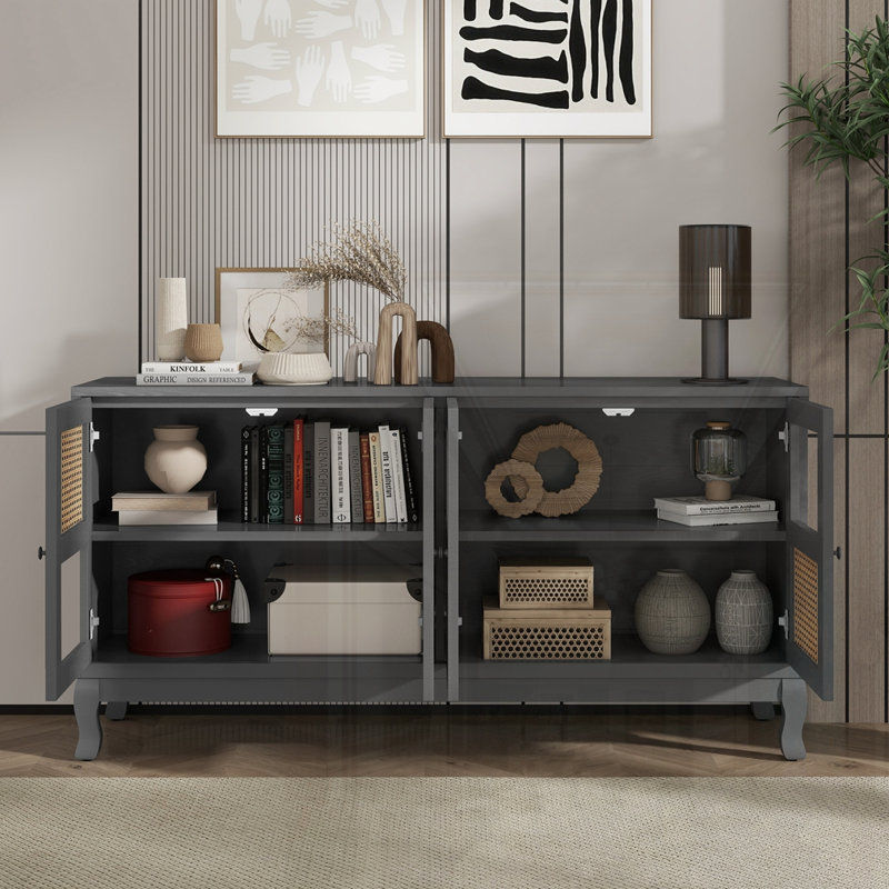 Buffet rétro à 4 portes avec grand espace de rangement, Gris foncé antique