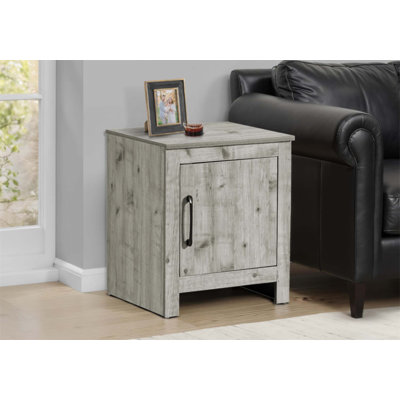 Table d'appoint rustique en stratifié gris avec rangement, parfaite pour le salon et la chambre à coucher, design transitionnel