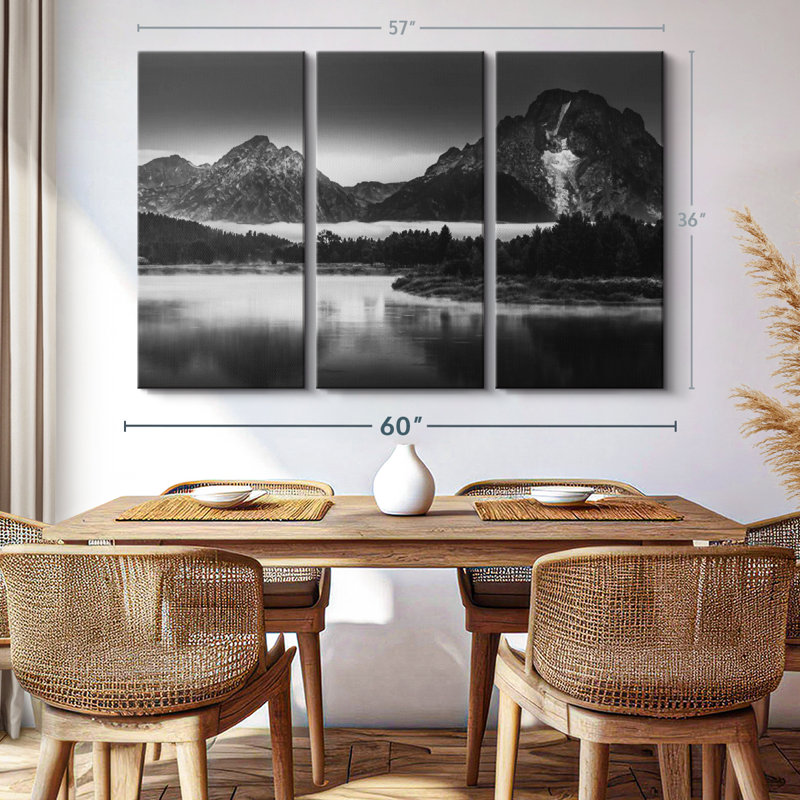 «Oxbow Bend BW», 3 pièces sur toile, H 36 po x l 57 po x P 1,25 po