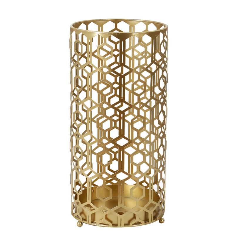 Metal Umbrella Stand With Drip Tray, Gold