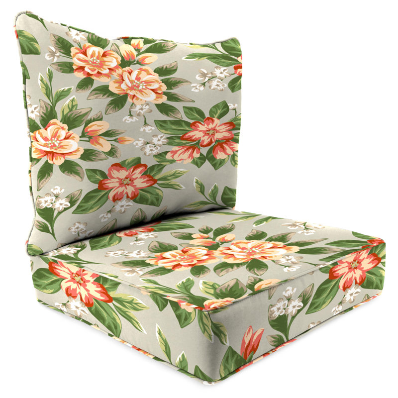 24" x 46.5" Bryann Outdoor Deep Seat Chair Cushion Set with Welt, Gray Floral