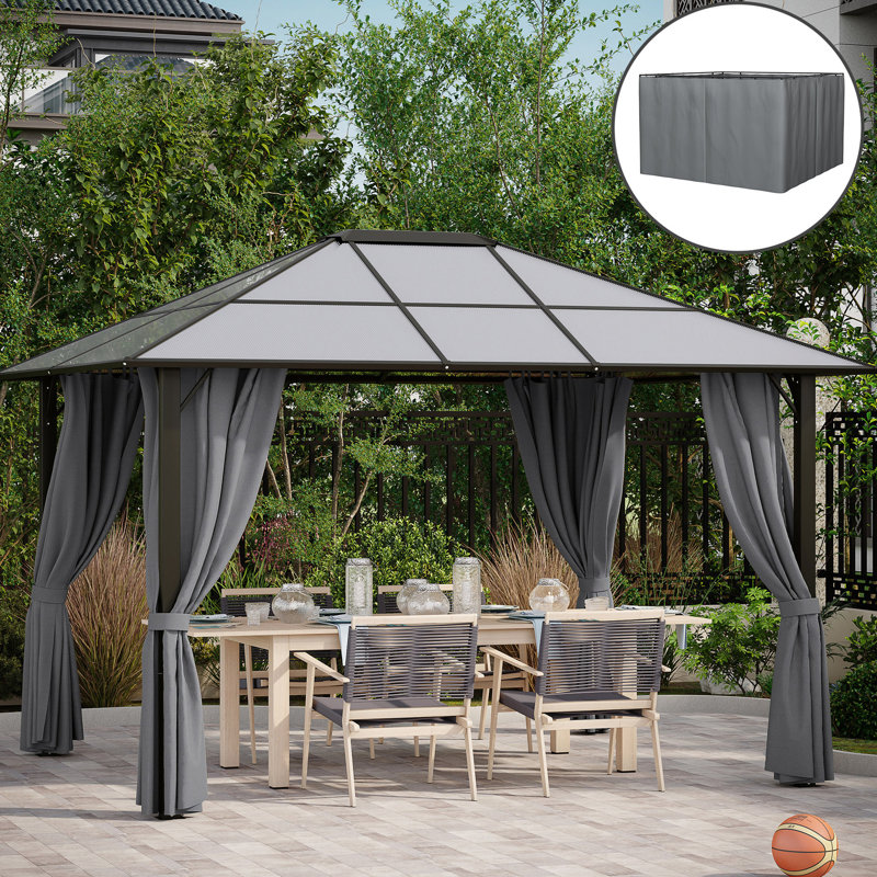 Gazebo Replacement Sidewall - 10' X 12', Gray Curtains With Hook And Straps For Easy Installation Privacy Dark Sidewalls, Securing Attachment Stability