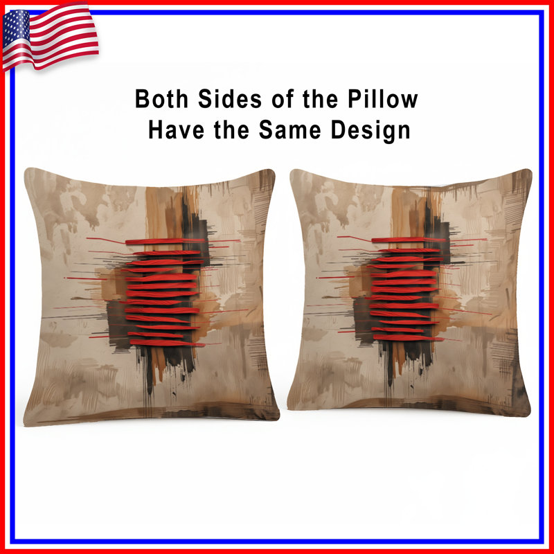Coussins décoratifs Red Abstract Brushstrokes, 14 X 14 pouces