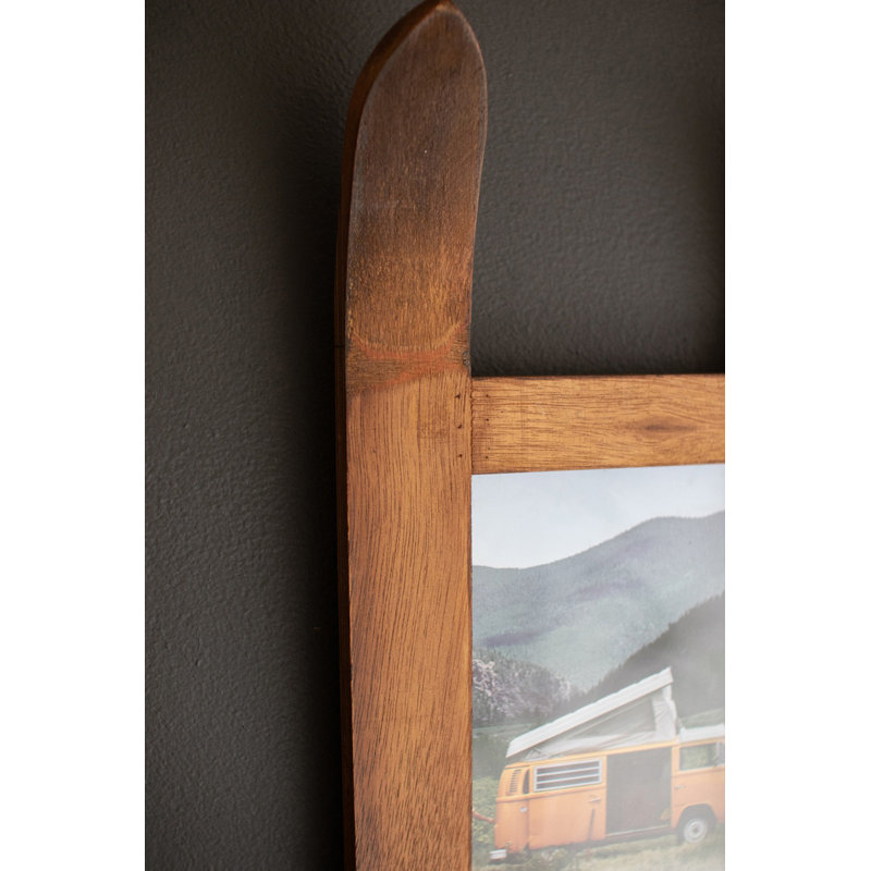  Handcrafted Wooden Snow Ski Double Photo Frame Holiday Decor – 25.5" Tall