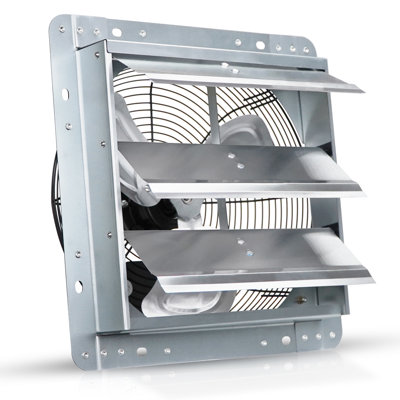 VENTISOL 12 In. Wall Mounted Exhaust Shutter Fan with Aluminum Blades, 1800 CFM, Automatic Shutter, Silver, For Garage, Attic, Warehouse