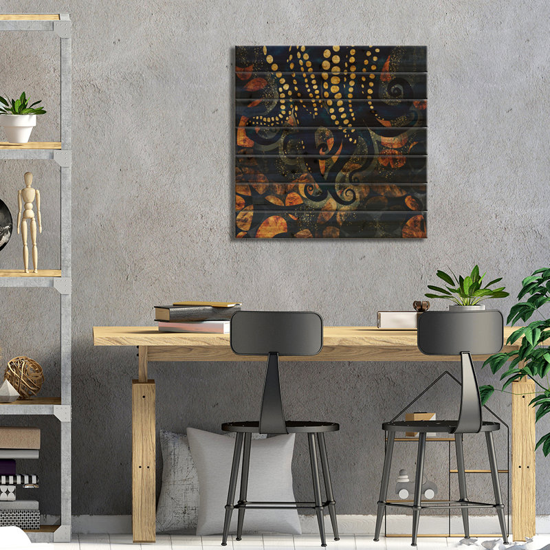 «Metallic Ocean I», reproduction d'impression, H 26 po x l 26 po x P 1,5 po, Pas de tapis, Bois