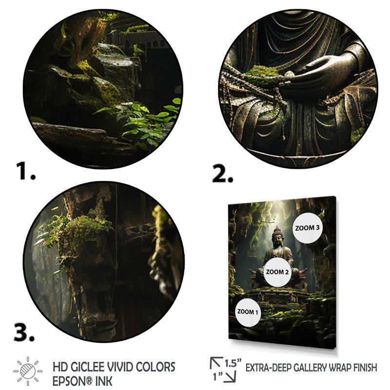 Sentiers illuminés, bouddhisme au temple I, Cadre simple noir, H 40 po x l 30 po x P 1,5 po