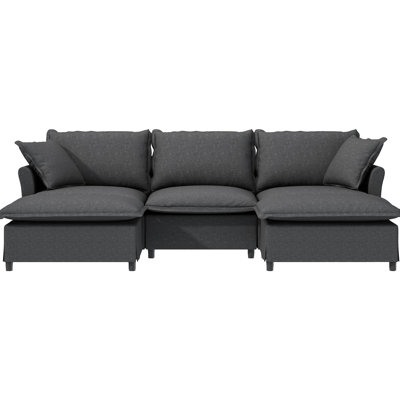 Canapé modulaire rembourré en chenille avec 5 sièges modulaires. Lit en U en forme de canapé-lit pour la chambre à coucher. Cadre et tissu. Gris. Coussins inclus dans le salon,