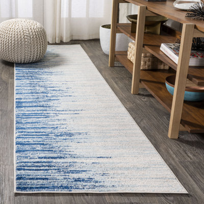 Yerkes Linear Modern Half-Stripe Blue/Cream Rug