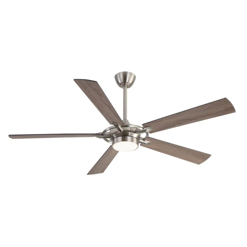 60 po Ventilateur de plafond intérieur avec ensemble d'éclairage et télécommande, Nickel brossé, Gris