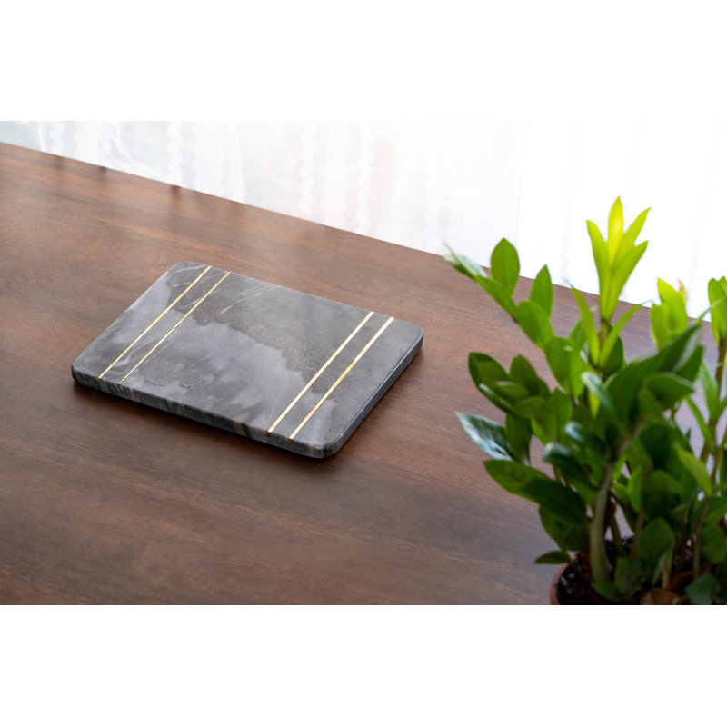 Dark Gray Marble and Brass Inlay Rectangular Pastry Board