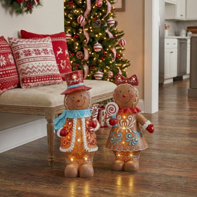 23" Resin Led Battery Operated Gingerbread Man/Woman