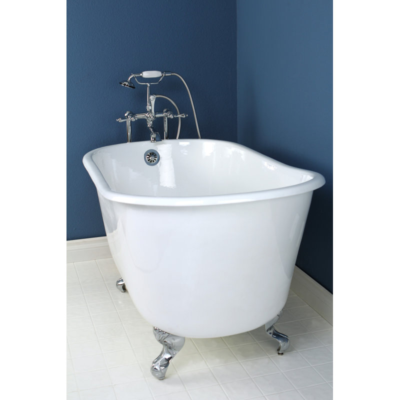 Kingston Brass 48-Inch Cast Iron Oval Single Slipper Clawfoot Tub (No Faucet Drillings), Polished Chrome