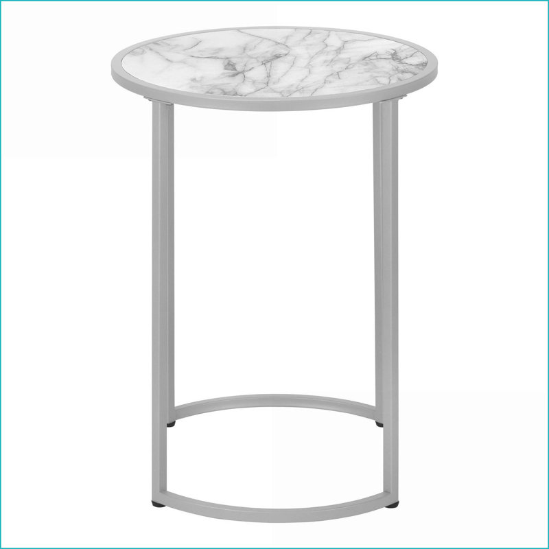Table basse moderne en métal gris avec plateau en marbre blanc pour le salon / la chambre à coucher Assemblable
