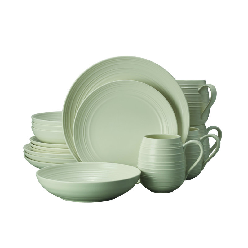 Mikasa Swirl Coupe 16 Piece Dinnerware Set, Service For 4, White