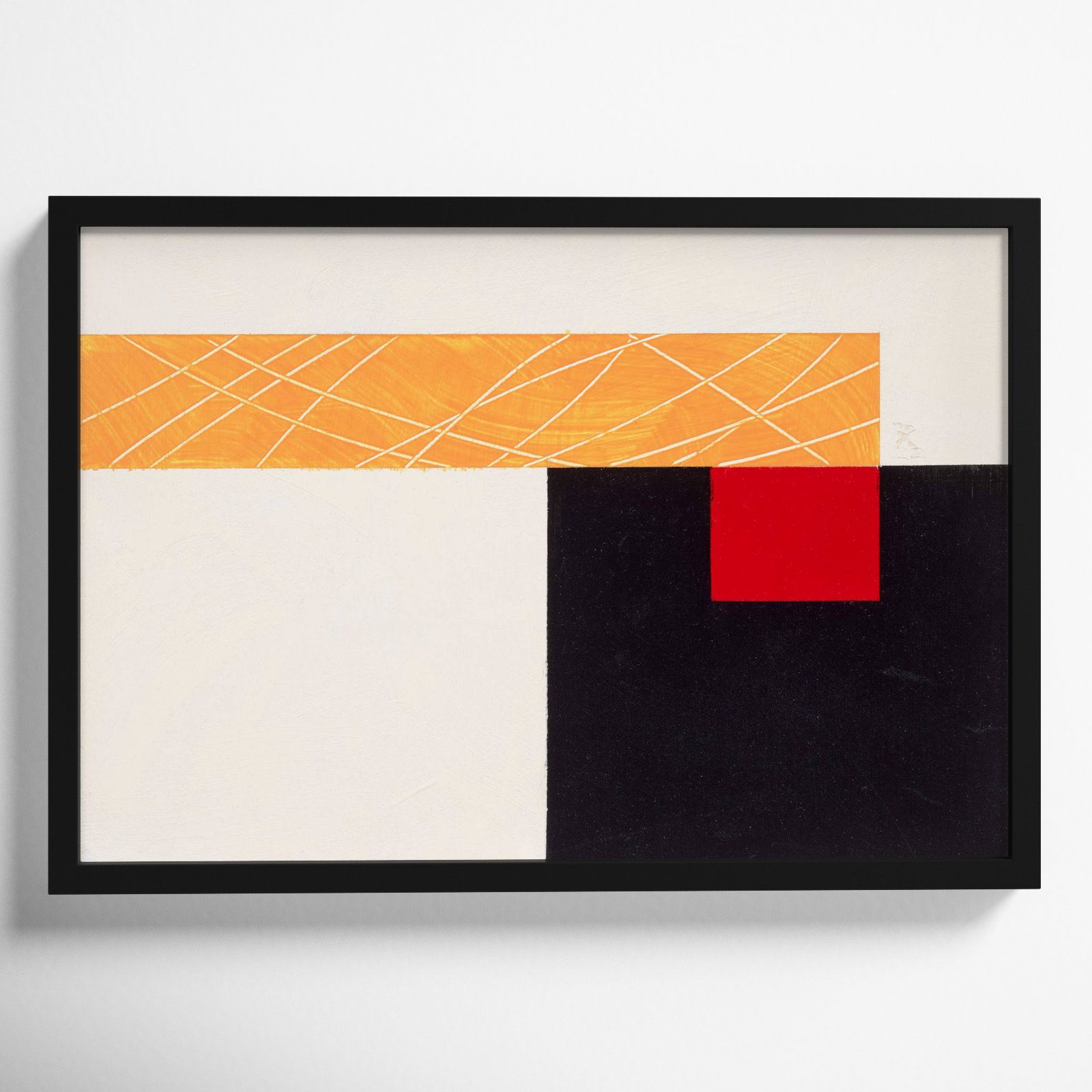 Composition With Yellow 1 by Robert Kamnatnik, Black Framed Paper, 14" H x 20" W x 1.25" D