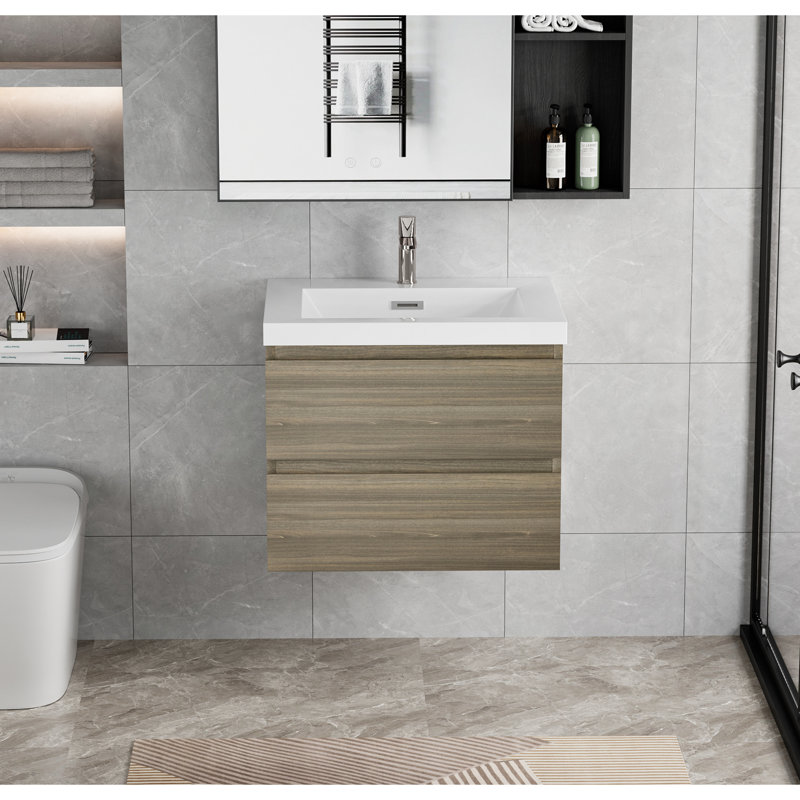 Meuble-lavabo 30 po avec lavabo, casier de tiroir à la mode, comptoir en résine, tiroirs à fermeture silencieuse, lavabo moderne à jeton gris cendré 30 po, unité de casier, comptoir de lavabo, nature