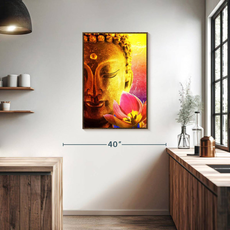 Superbe Bouddha, 25 po x 37 po, Cadre flottant noyer