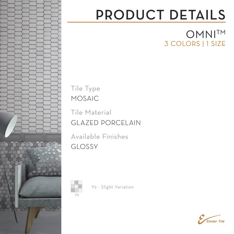 Omni™ 10" x 12" Porcelain Honeycomb Mosaic Tile, Navy