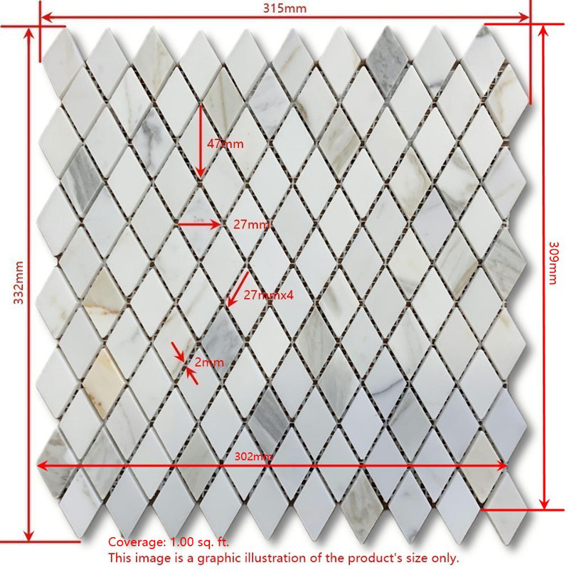 Calacatta 12" x 12" Marble Mosaic Tile, White/Gray