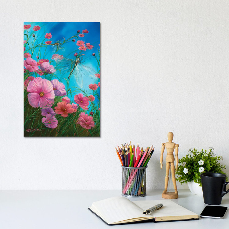 Dragonflies and California Poppies 1 Piece Wrapped Canvas Painting, 20.32 cm H x 30.48 cm W