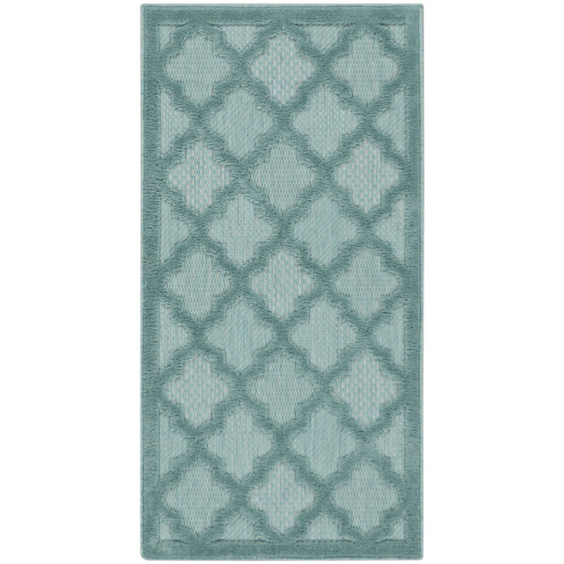 Adianey Red Barrel Studio Easy Care Trellis Aqua/Teal Blue Indoor/Outdoor Area Rug, Runner 2' x 4'