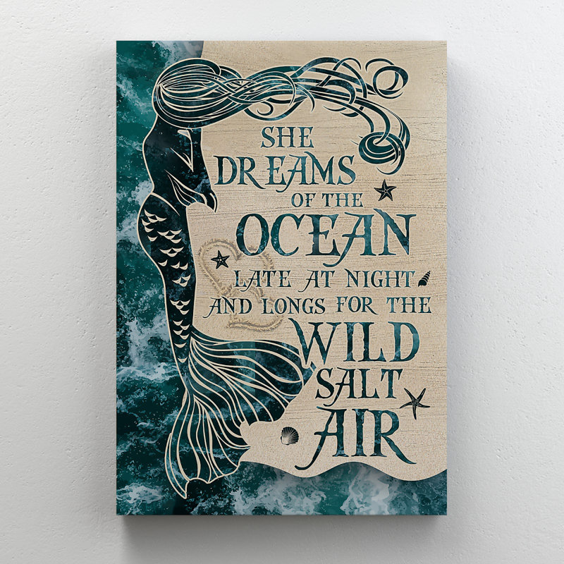 «Blue Mermaid - She Dreams Of The Ocean», reproduction d'art graphique sur toile tendue, H 20 po x l 16 po x P 2 po