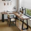 Bureau brun en bois massif en forme de L + fer-108839990-108839988