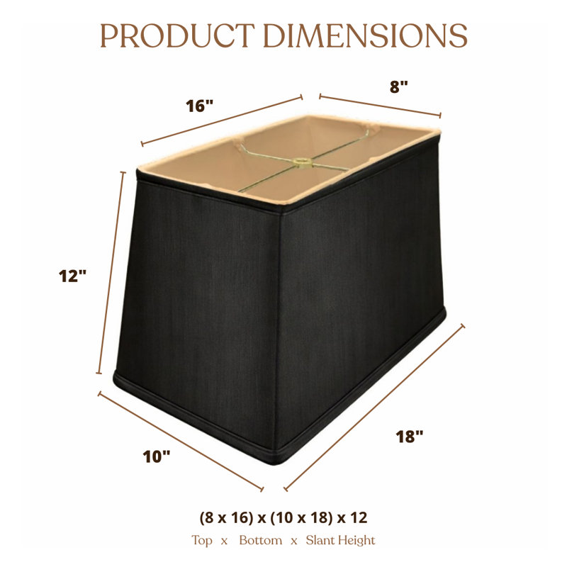 Royal Designs, Inc. BSO-756-18BLK-2, abat-jour rectangulaire souple (8 x 16) x (10 x 18) x 12, noir avec or, paquet de 2