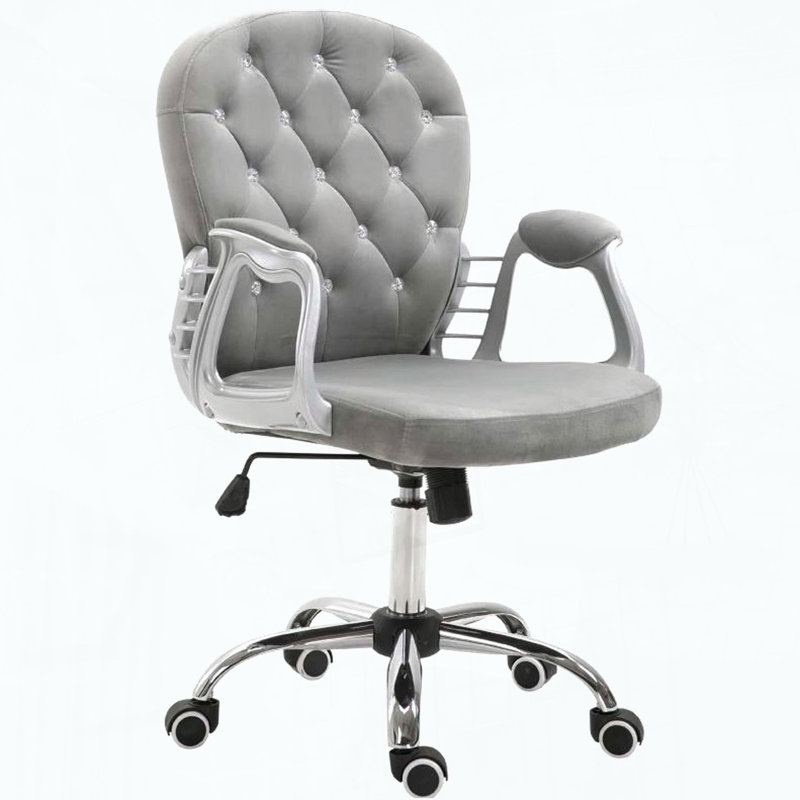 Chaise de bureau en velours de luxe avec boutons en losange et fonction d'inclinaison