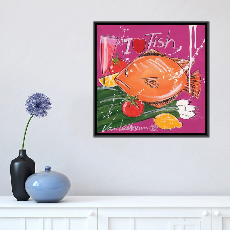 « i love fish », impression sur toile, Toile avec cadre noir, Pas de tapis, H 18 po x l 18 po x P 1,5 po