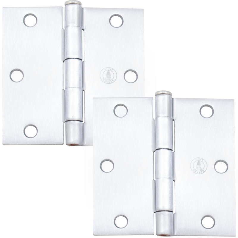 Charnières de porte 3 1/2 po, coin carré, Chrome satiné