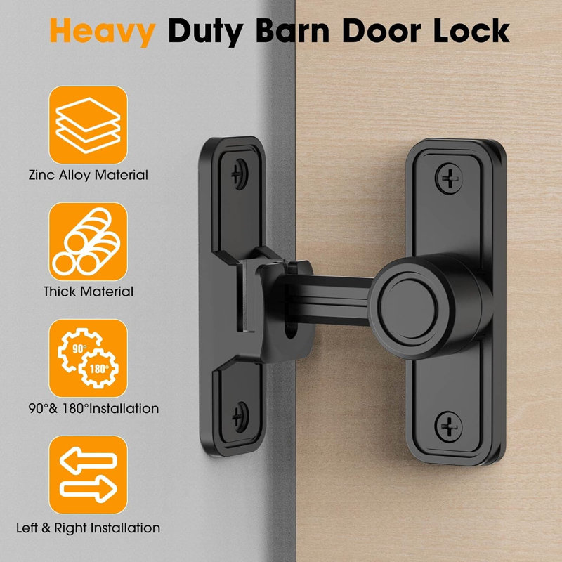 Sliding Barn Door Lock, 90°/180° Flip Latch, Black