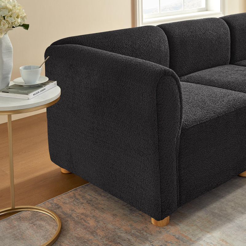 5-Piece L-Shaped Modular Couch Upholstered Corner Sectional Sofa, Dark Gray Polyester