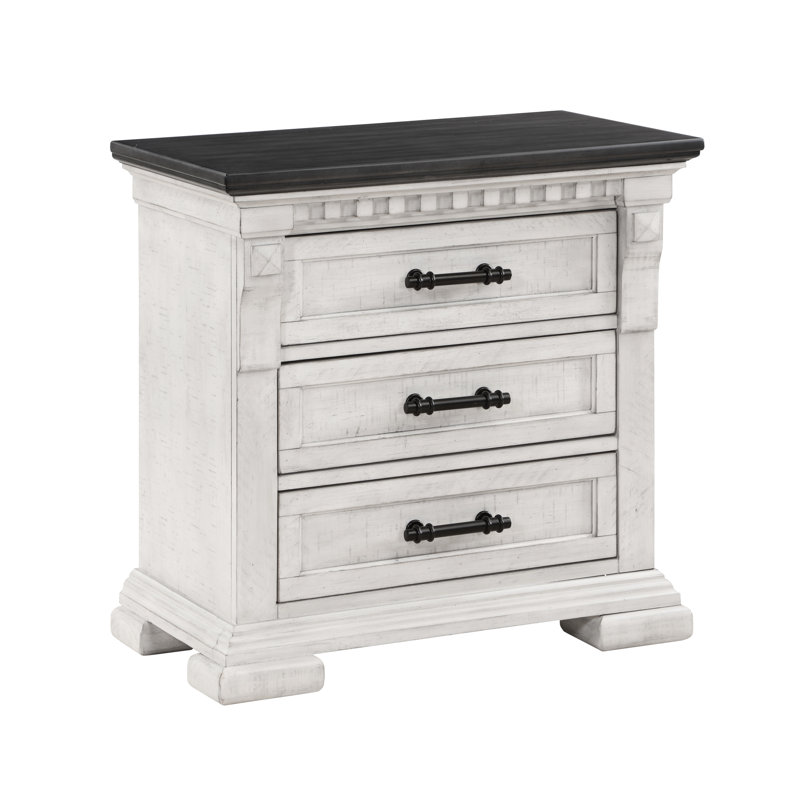 Table de chevet 3 tiroirs blanc antique style transitionnel