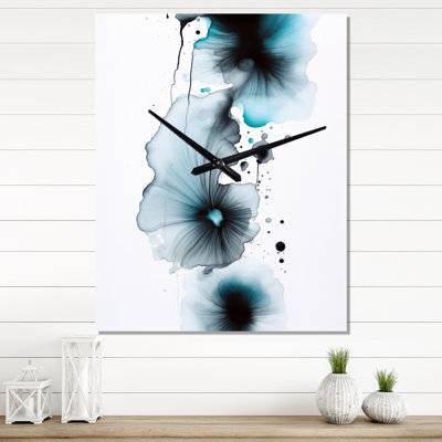 Horloge murale «Finding Wonders Turquoise Ink Cloud III», peinture abstraite surdimensionnée