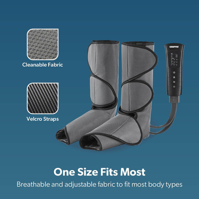 GEEPAS Leg Massager with Air Compression | Foot & Calf Massage Machine with Hand-held Controller 6 Modes 3 Intensities | Adjustable Leg Wraps for Pain Relief & Relaxation | 2 Year Warranty, Black
