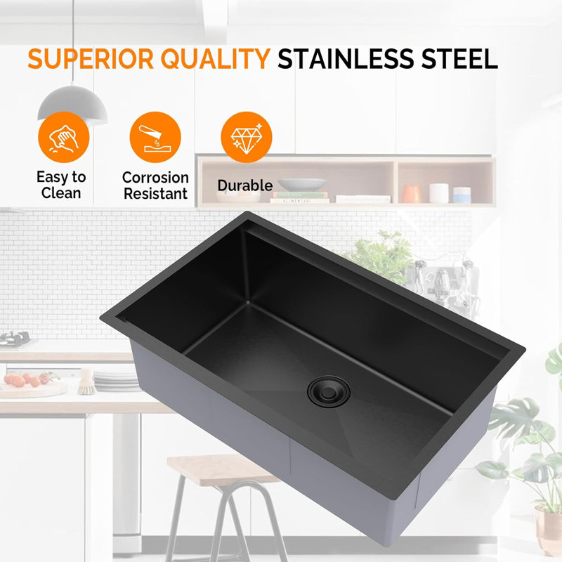 30 Inch Stainless Steel Undermount Integrated Ledge Multifunctional Workstation Sink Set In Black