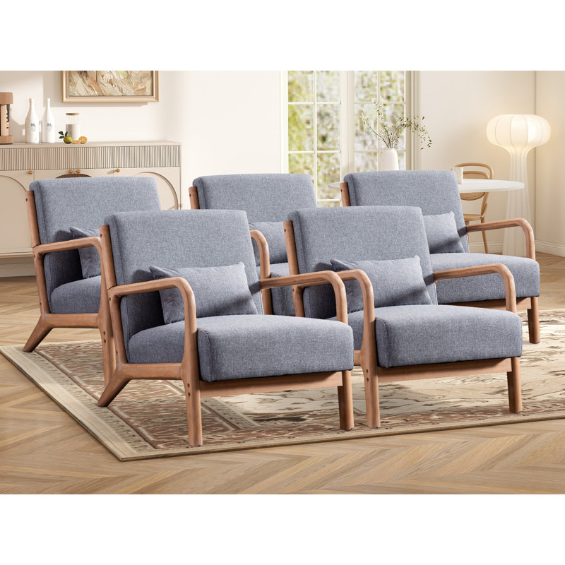 Cashel 25.78" Wide Mid Century Upholstered Accent Chair with an Extra Pillow(Set of 5), Gray
