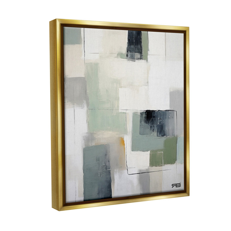 "Abstract Gray Shapes" par RB sur toile, Cadre flottant métallique doré, H 21 po x l 17 po