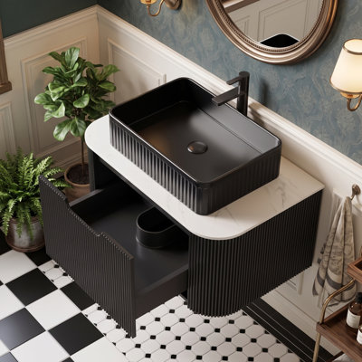 Meuble-lavabo mural simple 29,92 po avec plateau en marbre