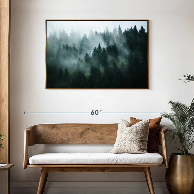 Forêt de sapins brumeux, Cadre flottant doré, 40 po x 27 po