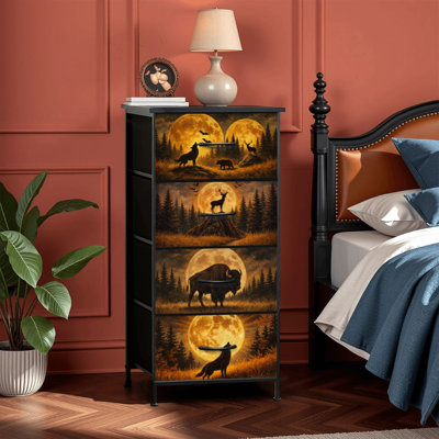 Commode 4 tiroirs pour chambre à coucher, commode étroite, plateau en bois et structure en fer 18 po x 37,5 po - (l x H)