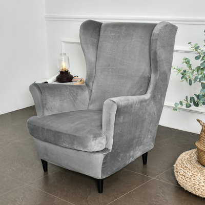 Housse pour fauteuil à oreilles extensible 2 pièces en velours doux