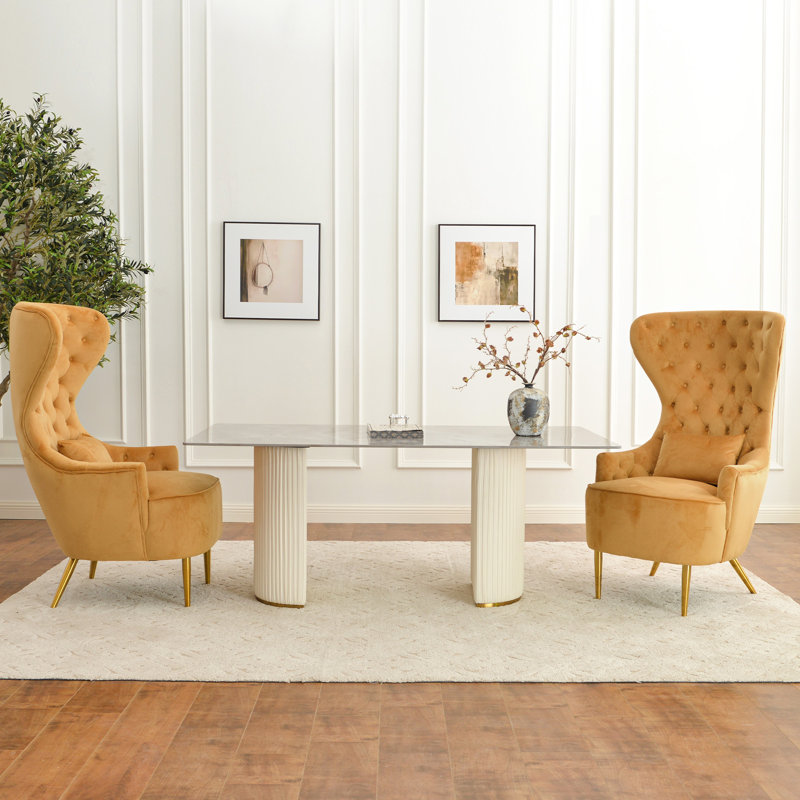 Fauteuil à oreilles Flaxville, Velours brun clair
