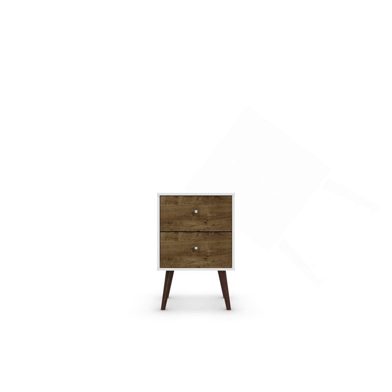 18" Nightstand In White And Rustic Brown (2-Drawer), White/Brown